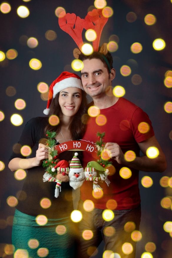 Christmas bokeh couples portrait